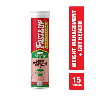 Fast&Up Apple Cider Vinegar ACV With Mother Vitamin B6 & B12 Effervescent Tablet - Green Apple Flavour 15's - Apple Cider Vinegar - Acv
