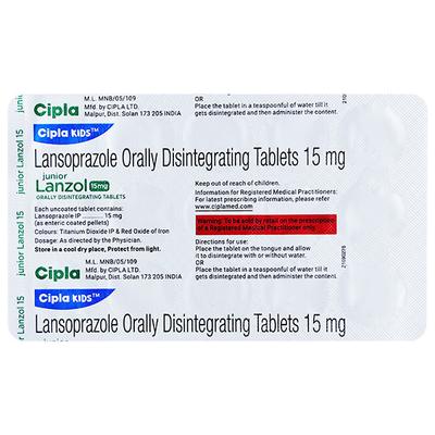 Junior Lanzol 15mg Tablet 15'S - Ulcer/Reflux/Flatulence-Aaa