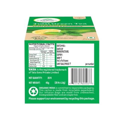 Organic India Tulsi Green Tea Sweet Lemon Sachets (Pack of 25 x 1.8 g) 45 g - Teas