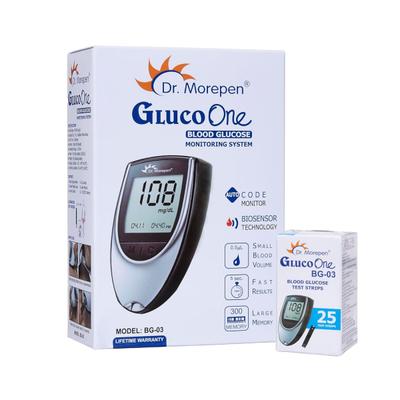 Dr. Morepen GlucoOne Blood Glucose Monitor (BG 03) + Blood Glucose Test Strips 25's - Blood Glucose Monitors/Test Strips