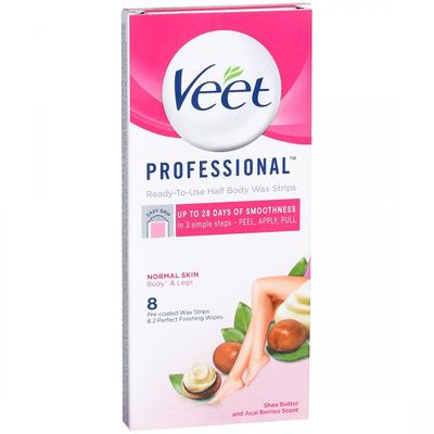 Veet Professional Half Body Wax Strips (Normal Skin) 8's with Perfect Finishing Wipes 2's - Hair Removal Accessories