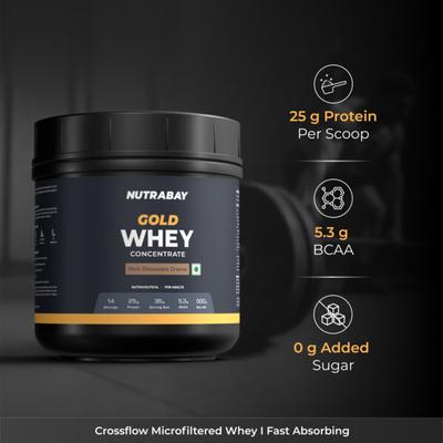 Nutrabay Gold Concentrate Whey Protein - Rich Chocolate Cream 500 gm - Whey Proteins