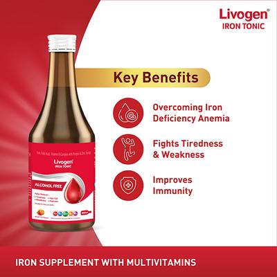 LIVOGEN IRON TONIC ALCOHOL FREE MIXED FRUIT FLAVOUR Syrup 200ml - Supplements-Vam