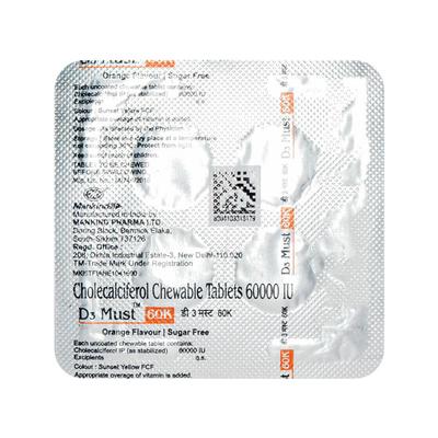 D3 Must 60K Sugar Free Orange Flavour Tablet 4'S - Supplements-Vit