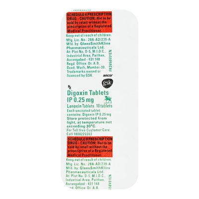 Lanoxin 0.25mg Tablet 10'S - Arrhythmiasis