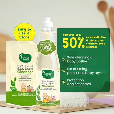 Mother Sparsh Natural Baby Liquid Cleanser Cleanser For Baby Bottles, Nipples, Refill Pack 500 ml - Baby Detergents