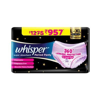 Whisper Super Absorbent Period Panty (L-XL)(100-140 cm) 18's - Panty Liners