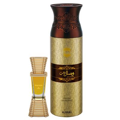 Ajmal Impress Concentrated Perfume Oil Citrus And Wisal Dhahab Deodorant Fruity Floral Fragrance 210 ml - Men Perfumes (Edt/Edp)