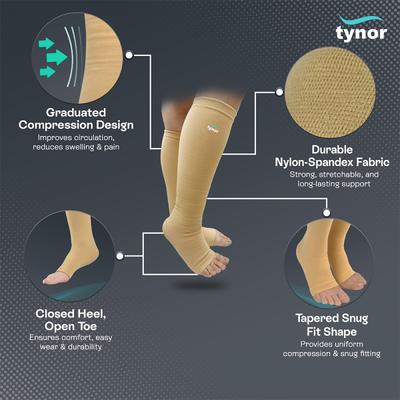 Tynor Compression Stocking Below Knee Classic (Pair) (XXL) (I 16) - Knee/Ankle/Leg/Foot Supports