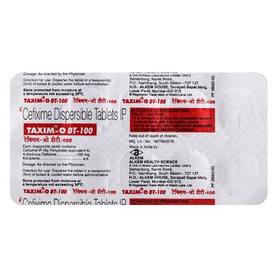 Taxim O DT 100mg Tablet 10'S - Bacterial Infections-Cep