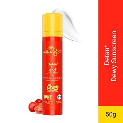 Aqualogica Detan+ Dewy Lightweight Sunscreen Gel SPF 50+ PA++++ For Tan-free, Bright & Hydrated Skin - 50 gm - Face Sunscreen