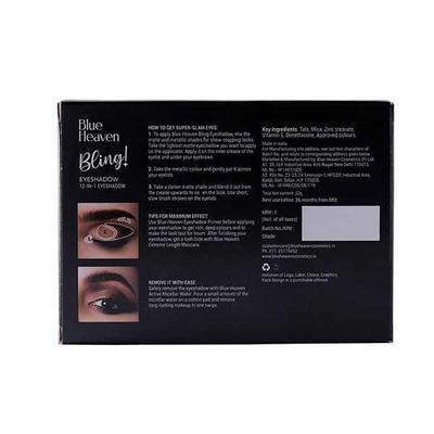 Blue Heaven Bling Matte + Metallic Eye Shadow Palette (Mix of 12) Cocktail Fever 22gm - Eyeshadow, Bases & Primers