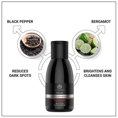 The Man Company Charcoal Cleansing Gel - Black Pepper & Bergamot 100 ml - Face Wash & Cleansers
