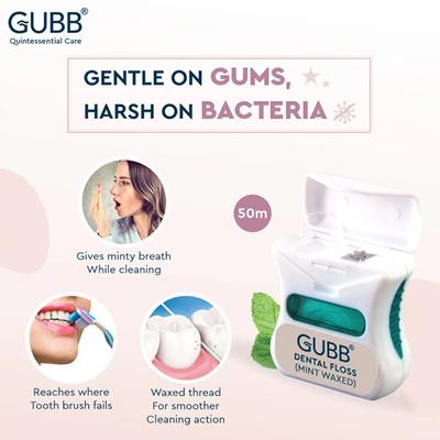 GUBB Dental Floss Thread Mint Waxed 50 gm - Floss & Tongue Cleaners