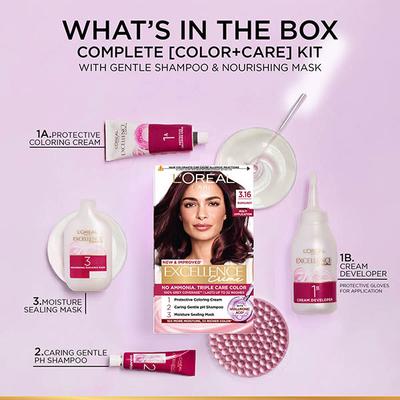 L'Oreal Paris Excellence Creme 3.16 Burgundy with French Rose Oil Triple Care Color (100 gm+72 ml) 1's - Crème