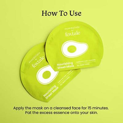 Foxtale Nourishing Sheet Mask with Hyaluronic Acid and Avocado 26 gm - Sheet Masks