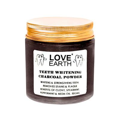 Love Earth Charcoal Teeth Whitening Powder With Peppermint & Neem Oil 50 gm - Tooth Powder