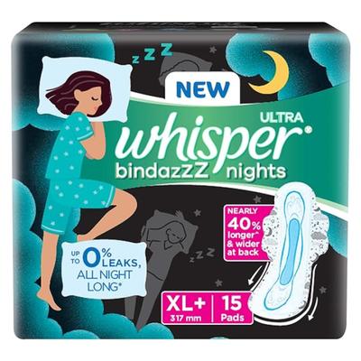 Whisper Ultra Bindazzz Nights Sanitary Pads (XL+) 15's - Sanitary Napkins