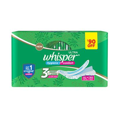 Whisper Ultra Clean Sanitary Pads For Women, Xl+ 30 Napkins 2S 2's - Others