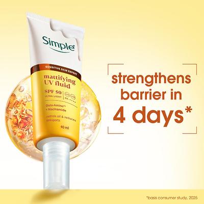 Simple Mattifying UV Fluid SPF 50 PA++++ with Niacinamide| Sunscreen for oily & sensitive skin, 40ml - Body Sunscreen