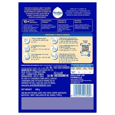 Similac Classic Follow-Up Formula Stage 4 Powder (18 to 24 months) Refill Pack 400 g - Baby And Infant Supplements
