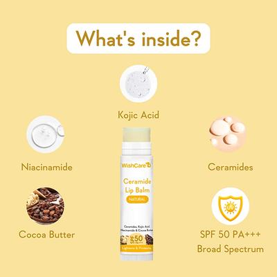Wishcare Natural Ceramide Lip Balm for Dark Pigmented Lips with SPF50 PA+++ Heals Chapped Lips (5gm) - Lip Balms