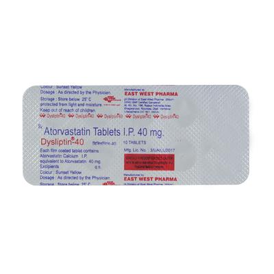 Dysliptin 40mg Tablet 10'S - High Cholesterol-Dys