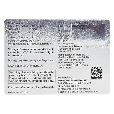 Super Manforce 20mg Tablet 4'S - Impotence/Erectile Dysfunction (Ed)