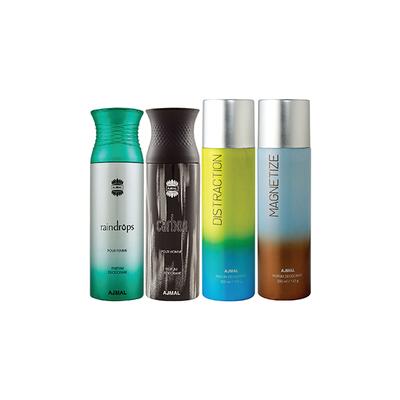 Ajmal 1 Raindrops Femme, 1 Carbon Homme, 1 Distraction And 1 Magnetize Deodorants Pack of 4 200 ml - Deodorants/Roll-Ons