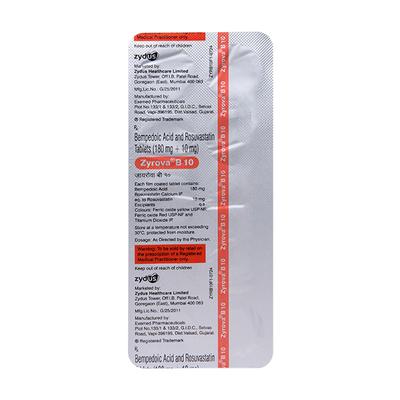 ZYROVA B 10 Tablet 10's - High Cholesterol-Dys
