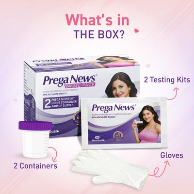 Mankind Prega News Value Pack Pregnancy Test Kit (2 Gloves + 2 Urine Containers + 2 Pregnancy Test Kits) 2's - Health Monitoring Devices