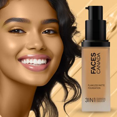 Faces Canada Flawless Matte Foundation - Warm Sand 042, 12 Hr Hydration + SPF 18 30 ml - Foundation