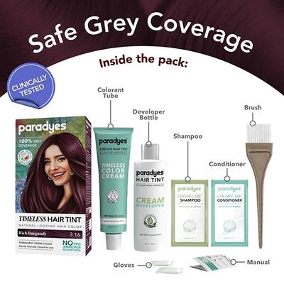 Paradyes Permanent Rich Burgundy Timeless Hair Tint for Complete Grey Coverage Rich Burgundy 160 gm - Crème
