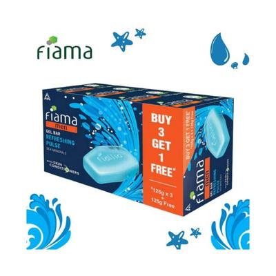 Fiama Men Refreshing Pulse Gel Bar with Sea Minerals, Skin Conditioners 125 X3 +125gm 4's - Soaps