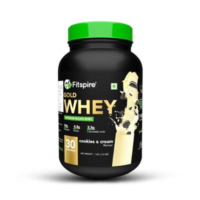 Fitspire Advanced Isolate Gold Whey Protein 1Kg 30 Servings Cookie and Cream 1's - Whey Proteins