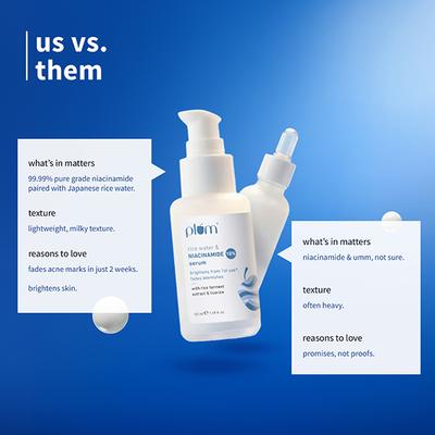 Plum Rice Water & 10% Niacinamide Face Serum - Brightens from 1st Use, Dermat-Tested 50 ml - Face Serum