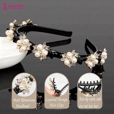 Majestique Stylish Braided Double Layer Twist Plait Plastic Headband with Elegant Flower 1's - Hair Clips/Bands