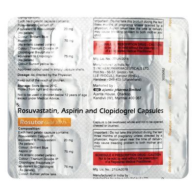 ROSUTOR GOLD 20/75mg Capsule 15's - Blood Clot-Ant