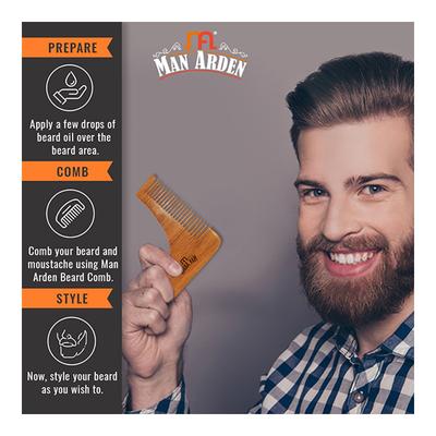 Man Arden Neem Wooden L Shaped Beard Comb with Rich Leather Pouch 1's - Beard Comb