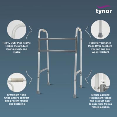 Tynor Walker Foldable Ergo (UN) (L 37) - Silver - Walker & Walking Stick