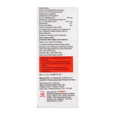 MONOCEF O CV 100/62.5 Delicious Pineapple Peppermint Flavour Oral Suspension 30ml - Bacterial Infections-Cep