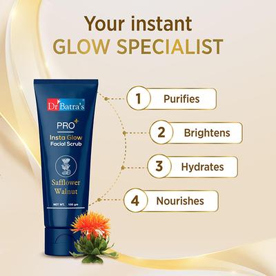 Dr Batras Pro+ Insta Glow Facial Scrub for Exfoliating Dead Skin Cells, Enriched with Walnut 100 gm - Face Scrubs