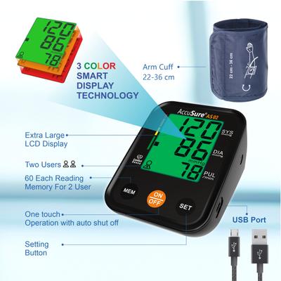 AccuSure Automatic Digital Blood Pressure Monitor 3 Color Display (AS02) 1's - Blood Pressure Monitor Device