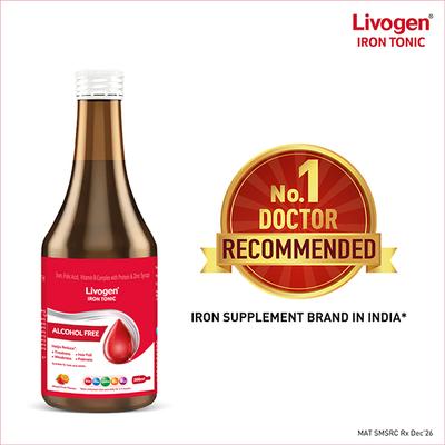 LIVOGEN IRON TONIC ALCOHOL FREE MIXED FRUIT FLAVOUR Syrup 200ml - Supplements-Vam