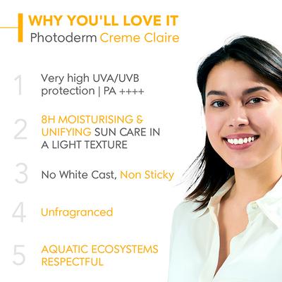 Bioderma Photoderm Creme Claire SPF 50+ PA++++ Tinted Sunscreen with 8H Hydration, In Vivo Tested 40 ml - Lotions & Creams