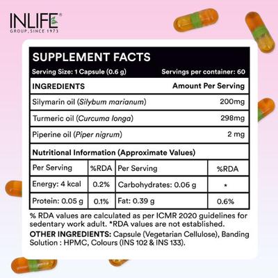 INLIFE Silymarin + Turmeric + Piperine Vegetarian Capsules 60's - Vital Health
