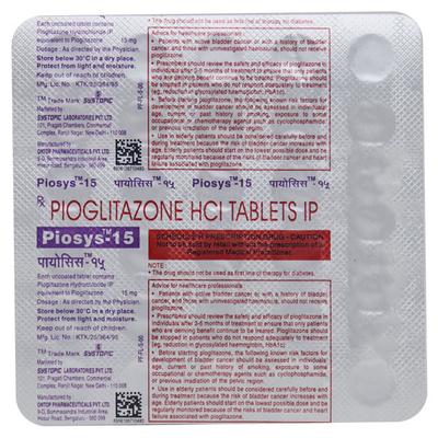 Piosys 15mg Tablet 30'S - Diabetes-Ant