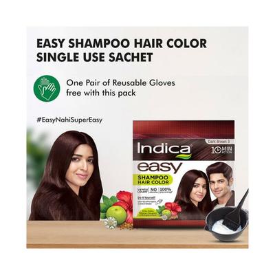 Indica Easy 10 Minutes Shampoo Based Hair Colour - 3 Dark Brown 9 ml - Sachet/Shampoo