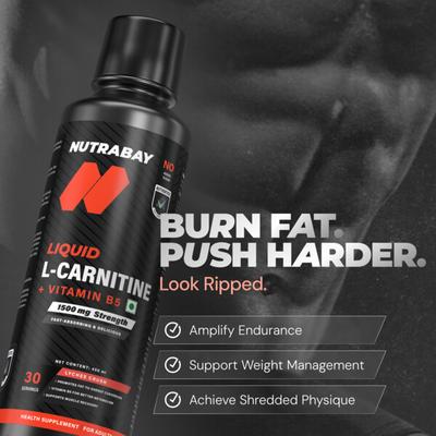 Nutrabay L Carnitine +Vitamin B5 Liquid - Lychee Crush 450 ml - Workout Essentials