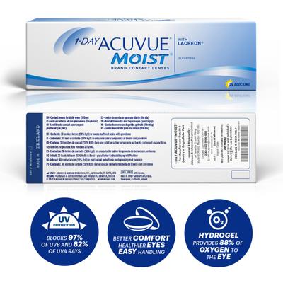Acuvue 1 Day Moist Daily Disposable Contact Lenses - (-4.25 Power) Pack of 30's - Eyecare Lenses